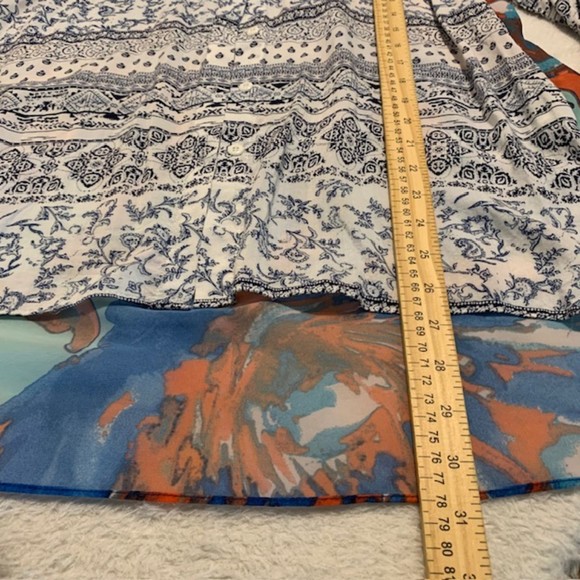 Mac and Me Womens Black Multicolor Tribal Print Button Down Long Sleeve Top Sz L - Picture 10 of 10